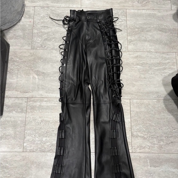 Maniere De Voir Black Lace-Up Flare Pants - Picture 2 of 4